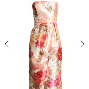 Aidan & Mattox floral bustier strapless dress in pink coral floral pattern